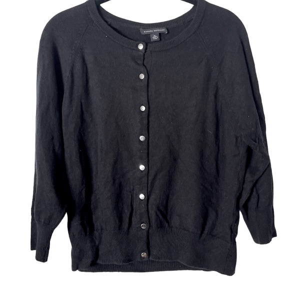 Banana Republic Sweaters - Banana Republic‎ Black Silk Rabbit Hair Button Front Cardigan